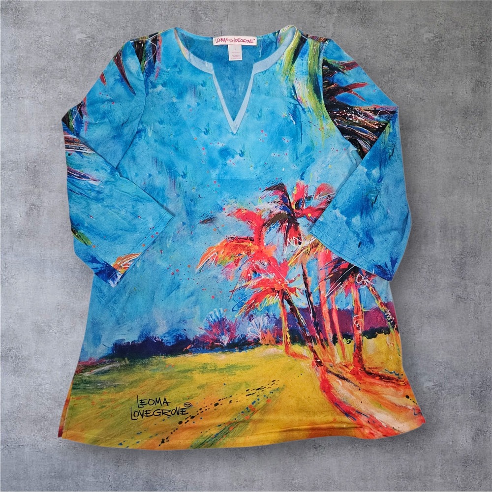 Leoma Lovegrove Artist Print Tunic Top V Neck Large Tropical Resortwear D1